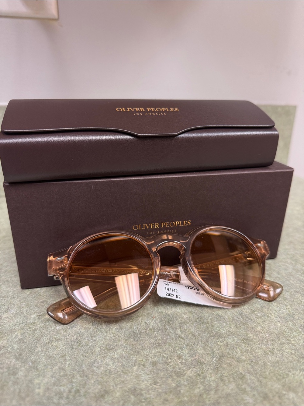 Oliver Peoples Translucent Light Brown Round Sunglasses